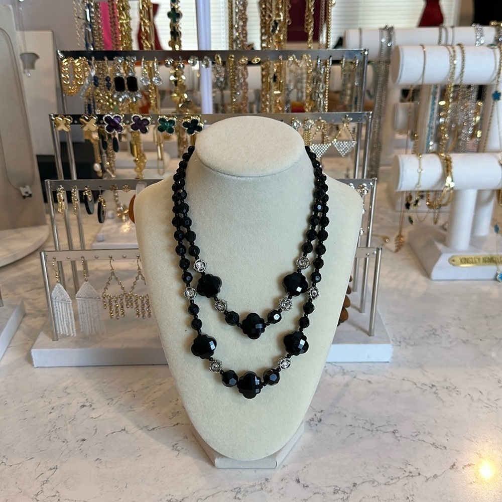 Unbranded black and crystal stone costume necklace